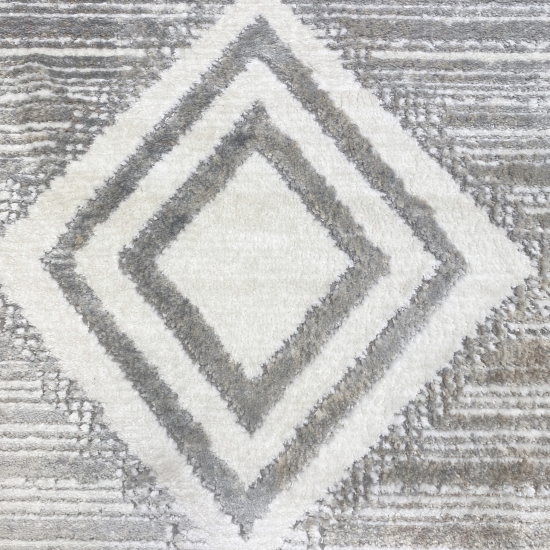 Marokkanischer Rauten Teppich für Flur & Wohnzimmer - creme weiß