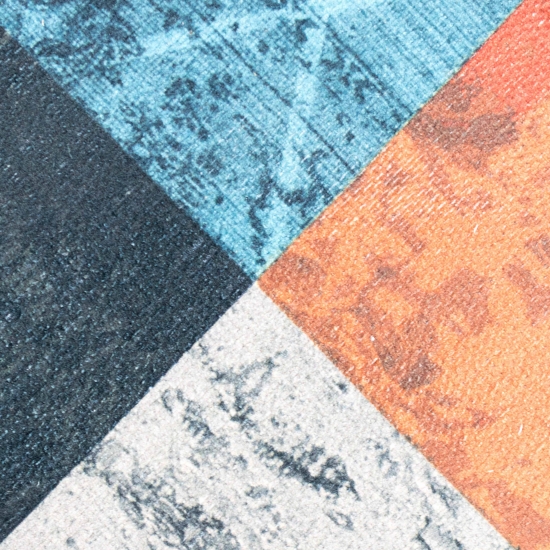 Eleganter Teppich mehrfarbig mit modernen Mustern in Quadraten orange blau
