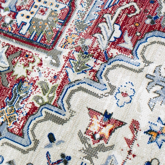 Klassischer Teppich mit modern orientalischen Verzierungen & Ornamenten in creme rot orange