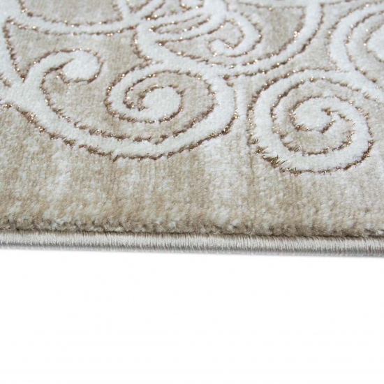 Designer Teppich Wohnzimmerteppich Ornamente Glitzer beige creme