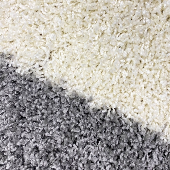 Preview: Shaggy Teppich Mehrfarbig Flieder Grau Creme – moderner Hochflor Teppich mit Karomuster