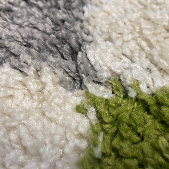 Preview: Shaggy Teppich Mehrfarbig Grün Grau Creme – moderner Hochflor Teppich mit Karomuster