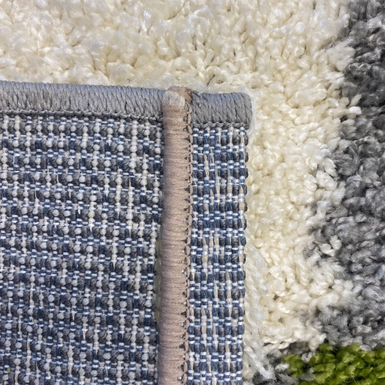 Hochflor Shaggy Teppich Karomuster türkis grau creme