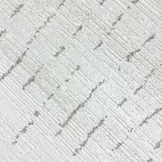 Wohnzimmerteppich Schlafzimmer weich schadstofffrei cremefarben mit beige/braunem Strichmuster