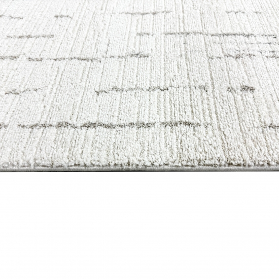 Wohnzimmerteppich Schlafzimmer weich schadstofffrei cremefarben mit beige/braunem Strichmuster