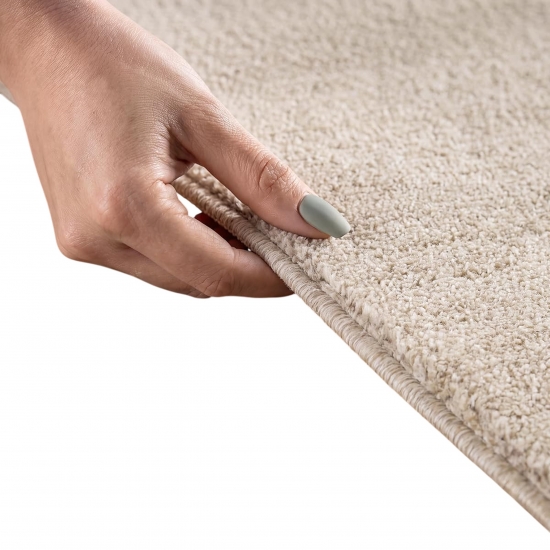 Preview: Creme Kurzflor Teppich mit zeitloser Struktur und moderner Wolloptik