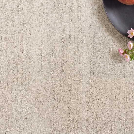 Preview: Creme Kurzflor Teppich mit zeitloser Struktur und moderner Wolloptik