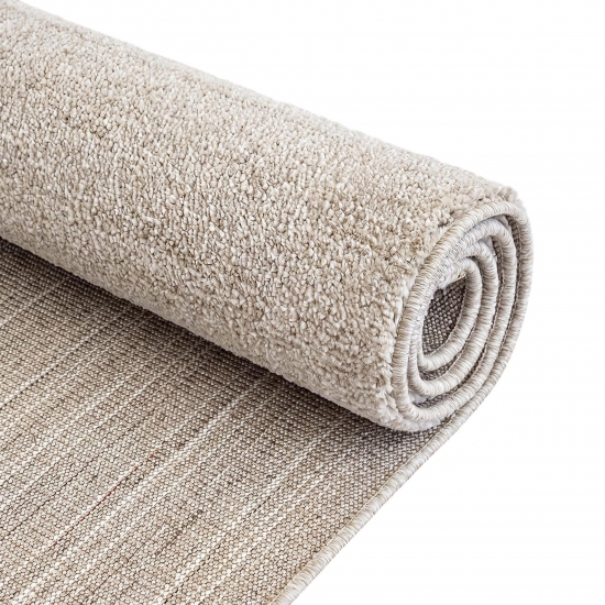 Preview: Creme Kurzflor Teppich mit zeitloser Struktur und moderner Wolloptik