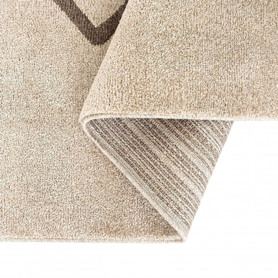 Moderner Kurzflor Teppich Creme Braun mit grafischem Rautendesign