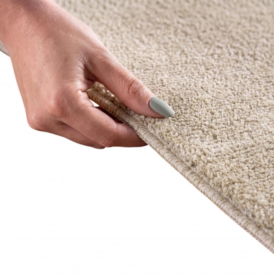 Preview: Moderner Kurzflor Teppich Beige mit grafischem Ton-in-Ton-Karomuster