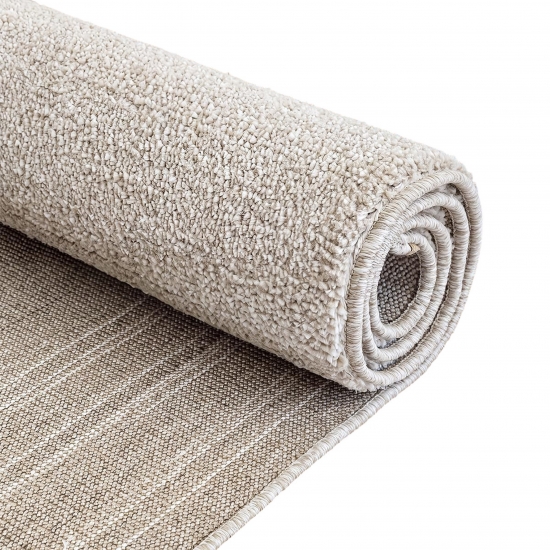 Preview: Moderner Kurzflor Teppich Beige mit grafischem Ton-in-Ton-Karomuster