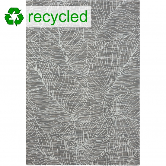 Recycle Wohnzimmerteppich mit hoch-tief Effekt Blätterdesign in creme grau