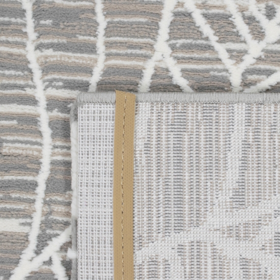 Recycle Wohnzimmerteppich mit hoch-tief Effekt Blätterdesign in creme grau