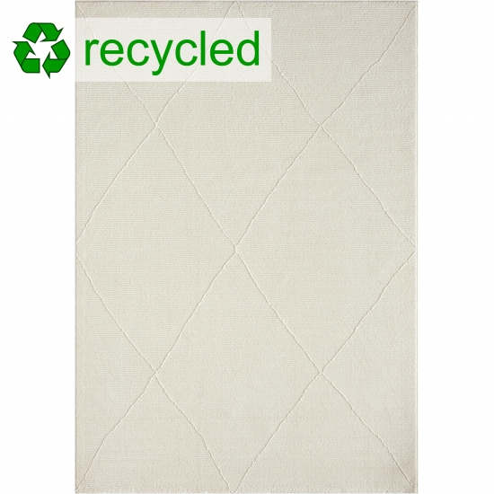 Recycle Wohnzimmerteppich mit weichem Rib Rauten Design in creme