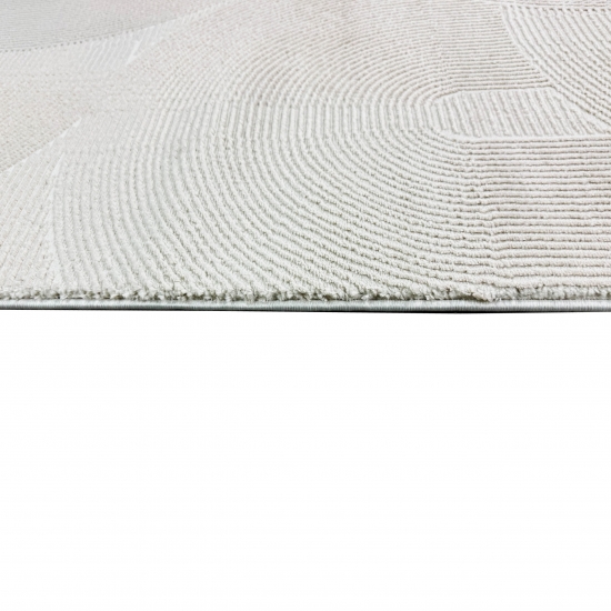 Wohnzimmerteppich Schlafzimmerteppich Recycle mit modernen ovalen Formen liniert in beige