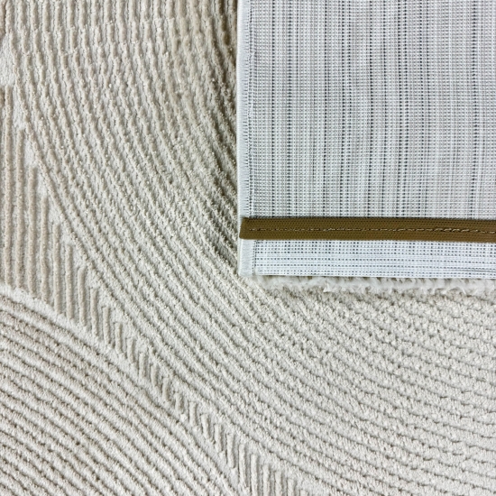 Wohnzimmerteppich Schlafzimmerteppich Recycle mit modernen ovalen Formen liniert in beige