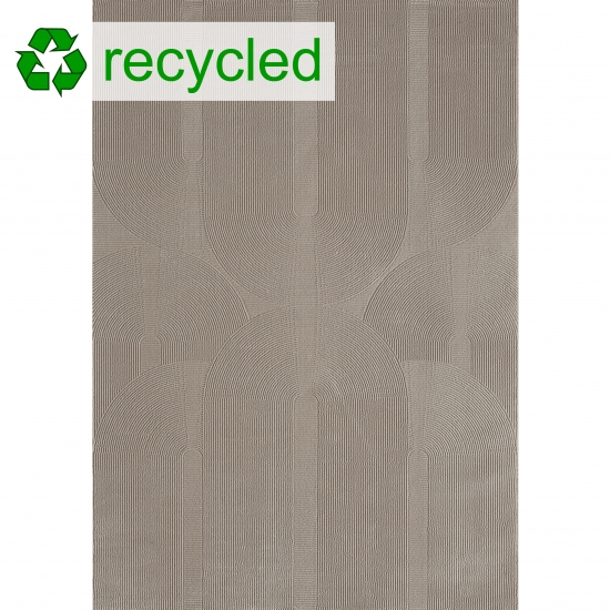 Moderner Recycling-Teppich • ovale Linienformen • in beige