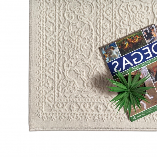 Recycling Teppich Creme Ornament Stil modern Wohnbereich