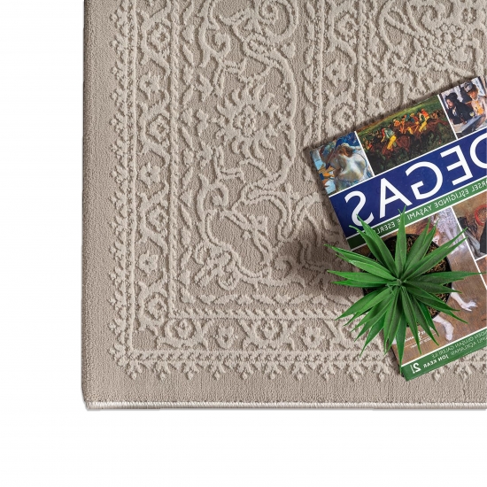 Recycling Teppich Taupe Ornament Stil modern Wohnbereich