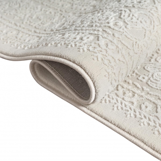 Recycling Teppich Creme Ornament Stil modern Wohnbereich