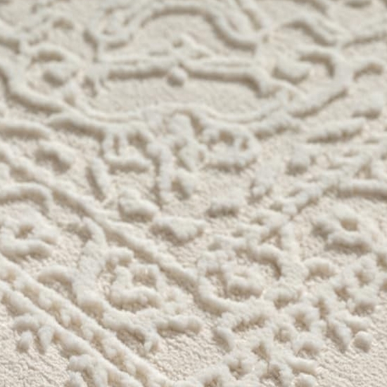 Recycling Teppich Creme Ornament Stil modern Wohnbereich