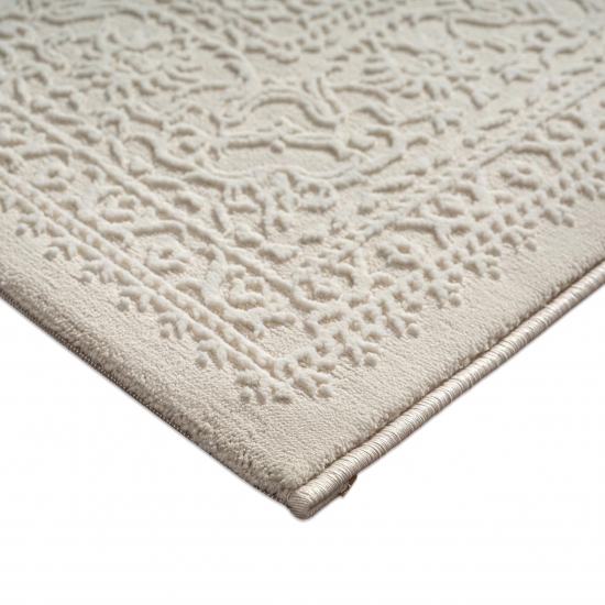 Recycling Teppich Creme Ornament Stil modern Wohnbereich