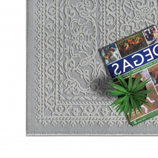 Preview: Recycling Teppich Grau Ornament Stil modern Wohnbereich