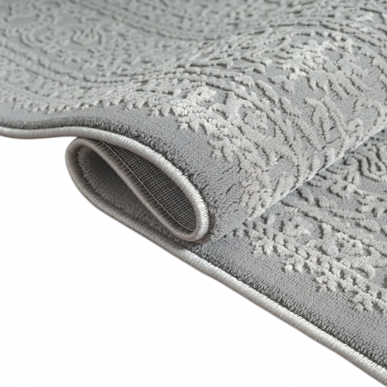 Preview: Recycling Teppich Grau Ornament Stil modern Wohnbereich