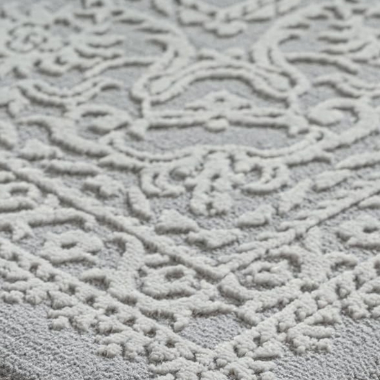Preview: Recycling Teppich Grau Ornament Stil modern Wohnbereich