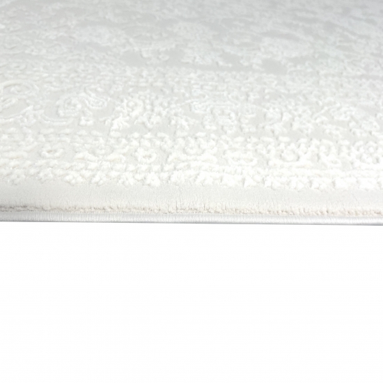 Eleganter recycel Teppich mit Ornamentmuster stilvolle Hoch-Tief-Struktur pflegeleicht Creme