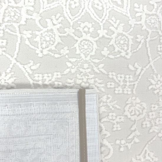 Eleganter recycel Teppich mit Ornamentmuster stilvolle Hoch-Tief-Struktur pflegeleicht Creme