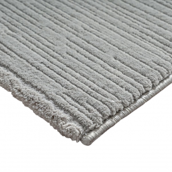Preview: Teppich Silber Struktur Optik zeitlos Wohnbereich aus recyceltem Material