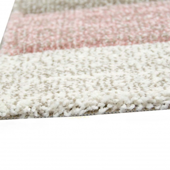 Moderner Teppich Kurzflor Wohnzimmerteppich Konturenschnitt Karo abstrakt pastell rosa braun taupe