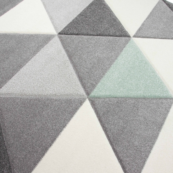Teppich Wohnzimmerteppich Dreieck grün grau creme