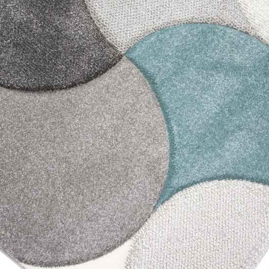 Preview: Designer Teppichläufer Grau Türkis mit Konturenschnitt