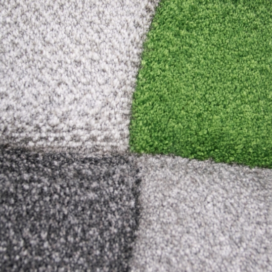 Preview: Designer Teppich grau grün creme mit modernem Kreisdesign