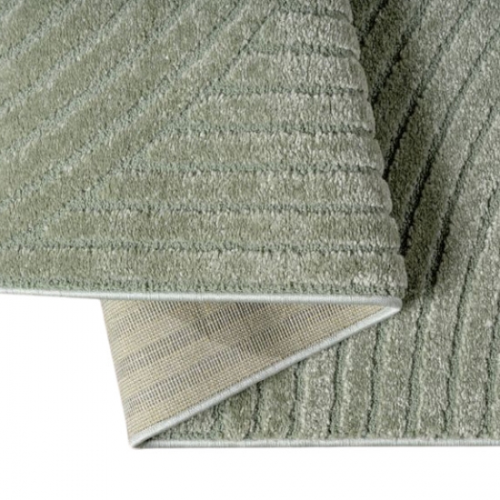 Preview: Designteppich grün mit Relieflinien modern pflegeleicht strukturiert