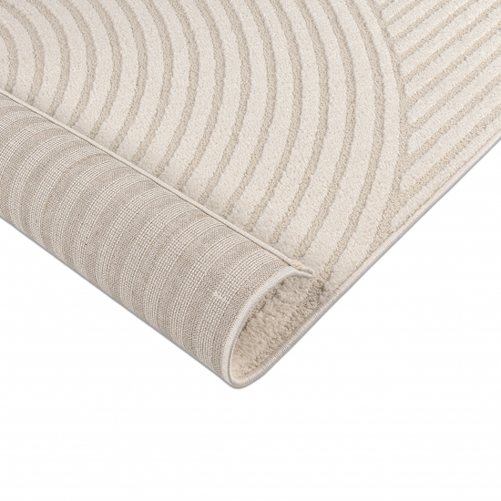 Preview: Designteppich creme mit Relieflinien modern & pflegeleicht