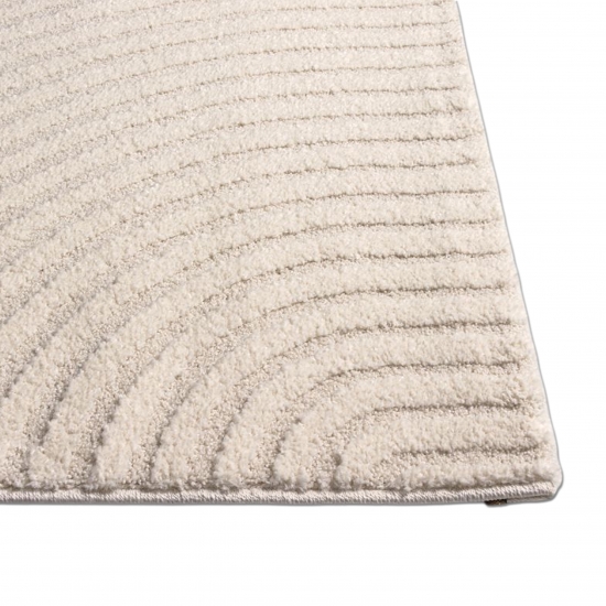 Preview: Designteppich creme mit Relieflinien modern & pflegeleicht