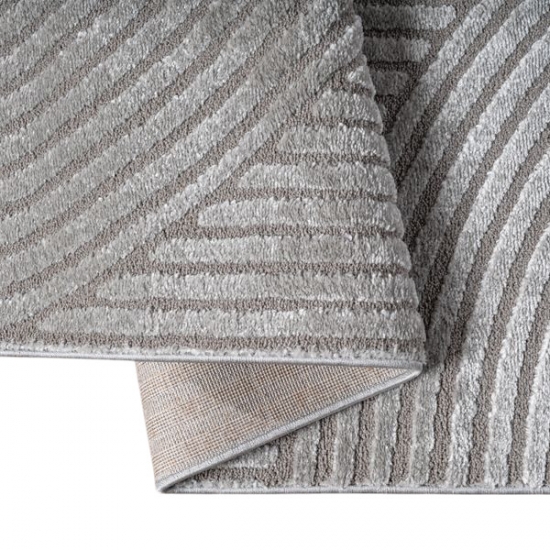 Preview: Designteppich grau mit Relieflinien modern & pflegeleicht