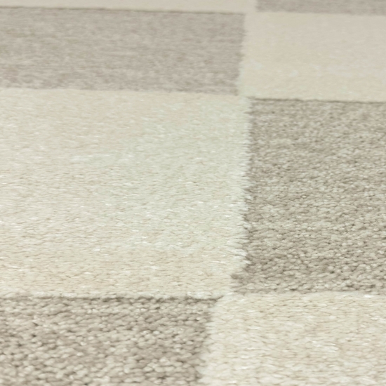 Wohnzimmerteppich im Karomuster flauschig robust in Creme Beige