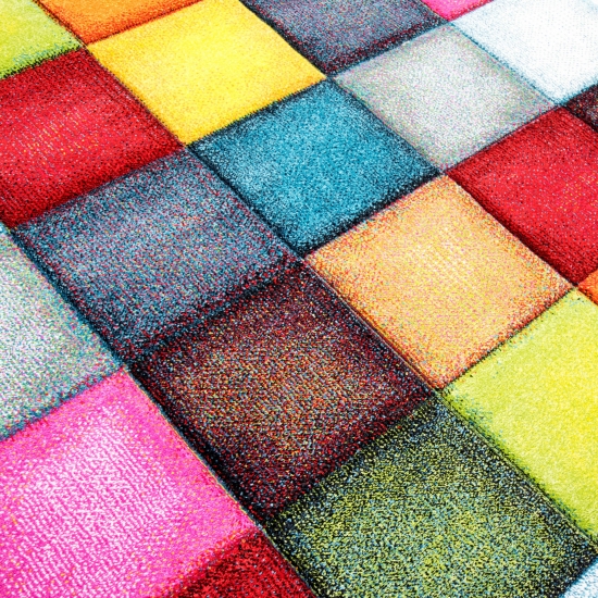 Teppich modern Teppich Wohnzimmer Karo bunt gelb rot blau grün