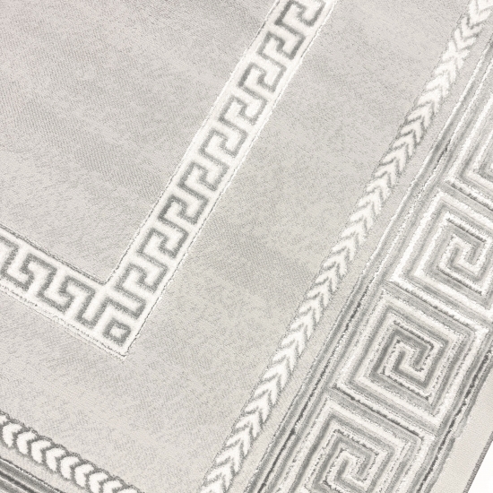 Teppich modern grau silber Bordüre Muster strapazierfähig elegant