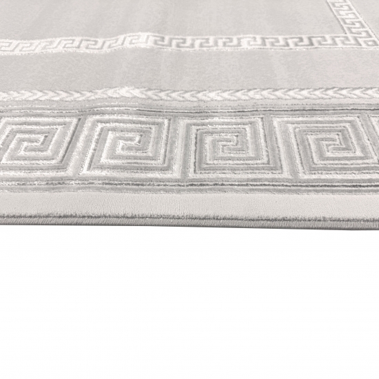 Teppich modern grau silber Bordüre Muster strapazierfähig elegant