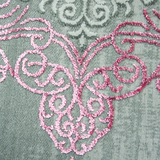 Orientteppich • glänzend rosa verzierte Bordüre • grau