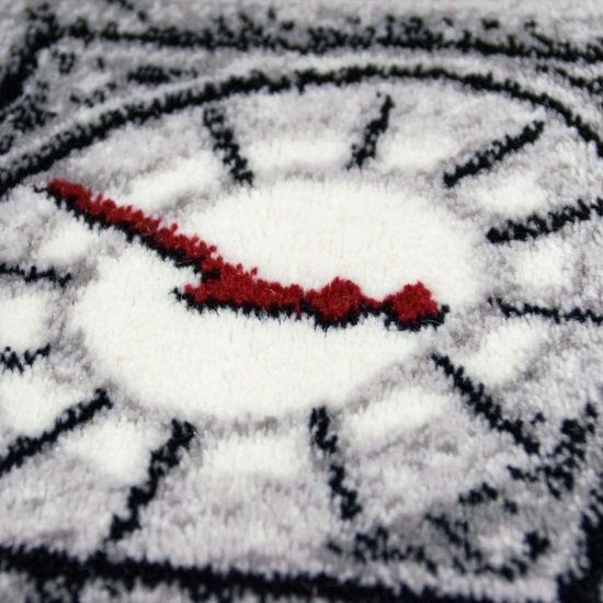 Preview: Designteppich London Patchwork Creme Grau mit roten Highlights