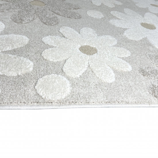 Süßer Kinderzimmerteppich mit 3D-Effekt im Blumenmuster in creme beige