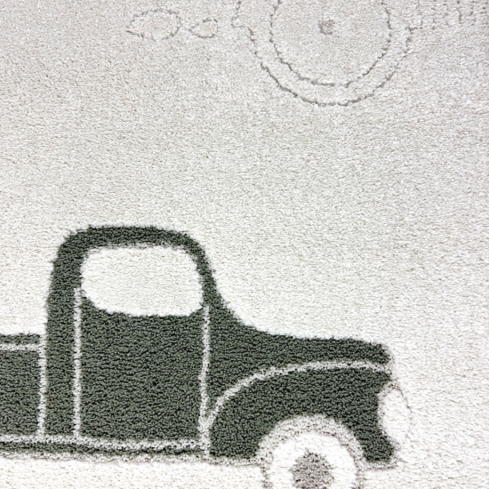 Kinderteppich mit Höheneffekt und verschiedenen Autos in creme beige
