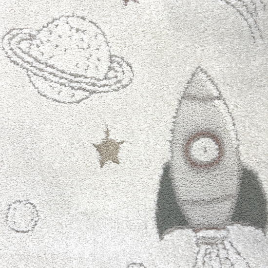 Preview: Abenteuerlicher Kinderteppich Raumschiffen Planeten Sterne in creme grau beige