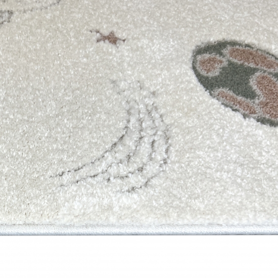 Abenteuerlicher Kinderteppich Raumschiffen Planeten Sterne in creme grau beige